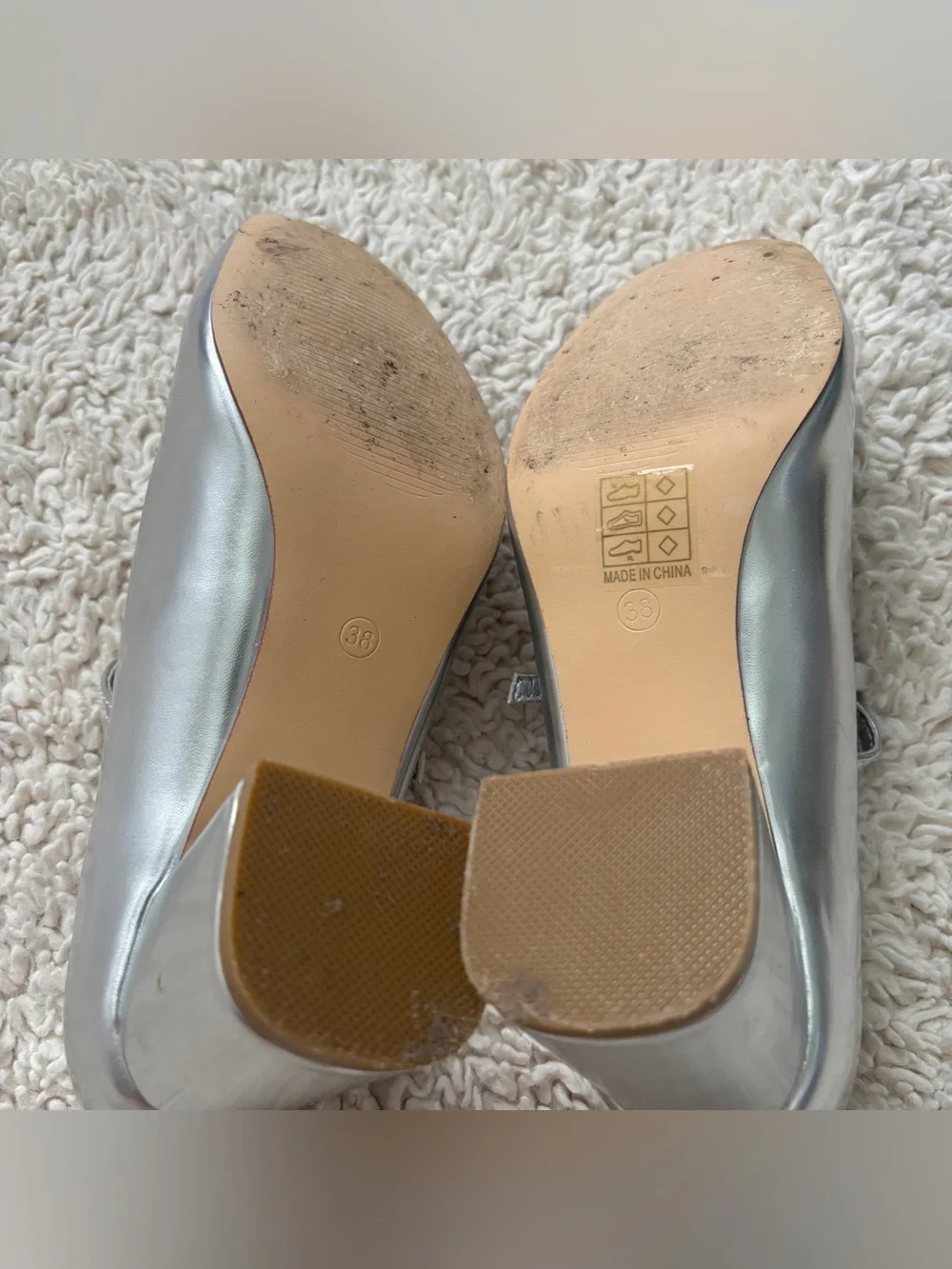 Cider Metallic Silver Double-Strap Mary Jane Block Heels